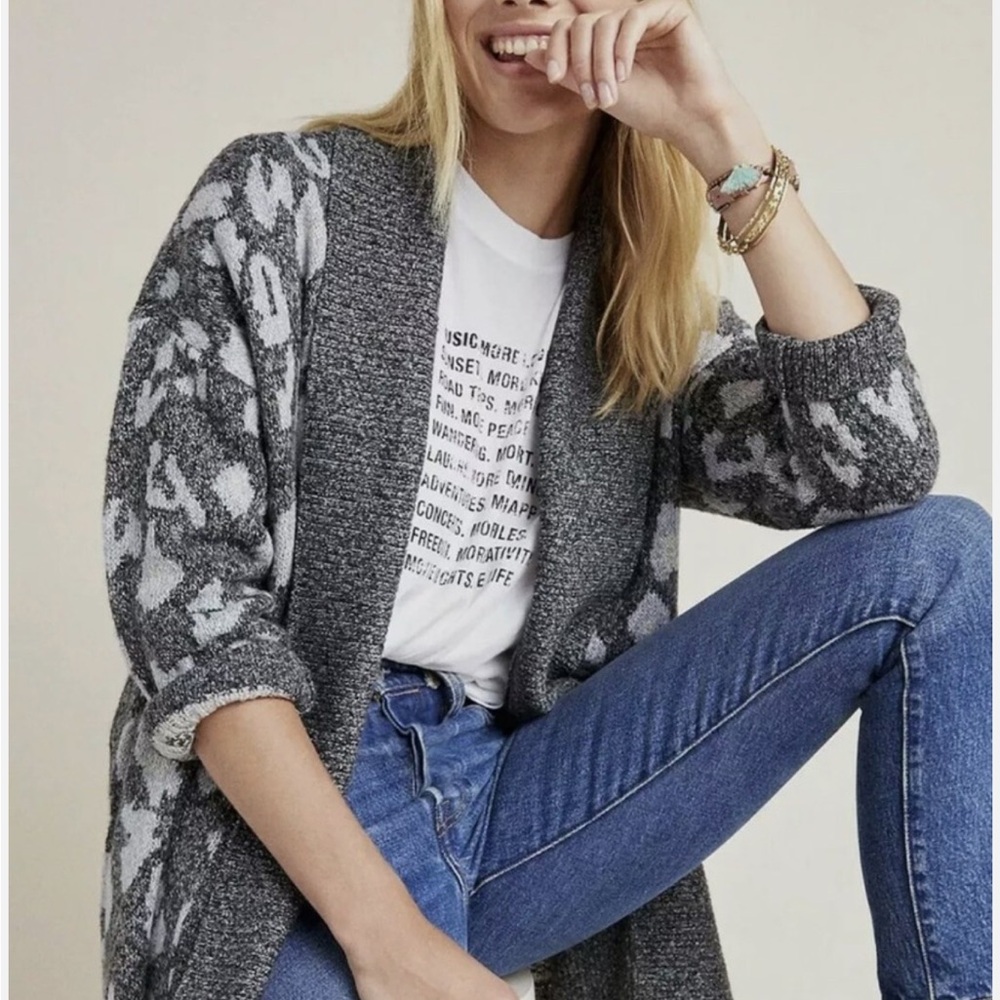 Cupcakes and Cashmere Molly leopard jacquard cardigan— size M
